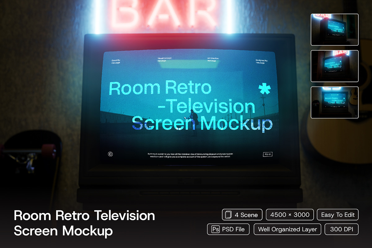 Room Retro Television Screen Mockup, an Advertising Mockup by herutage (Photo 1 of 5)