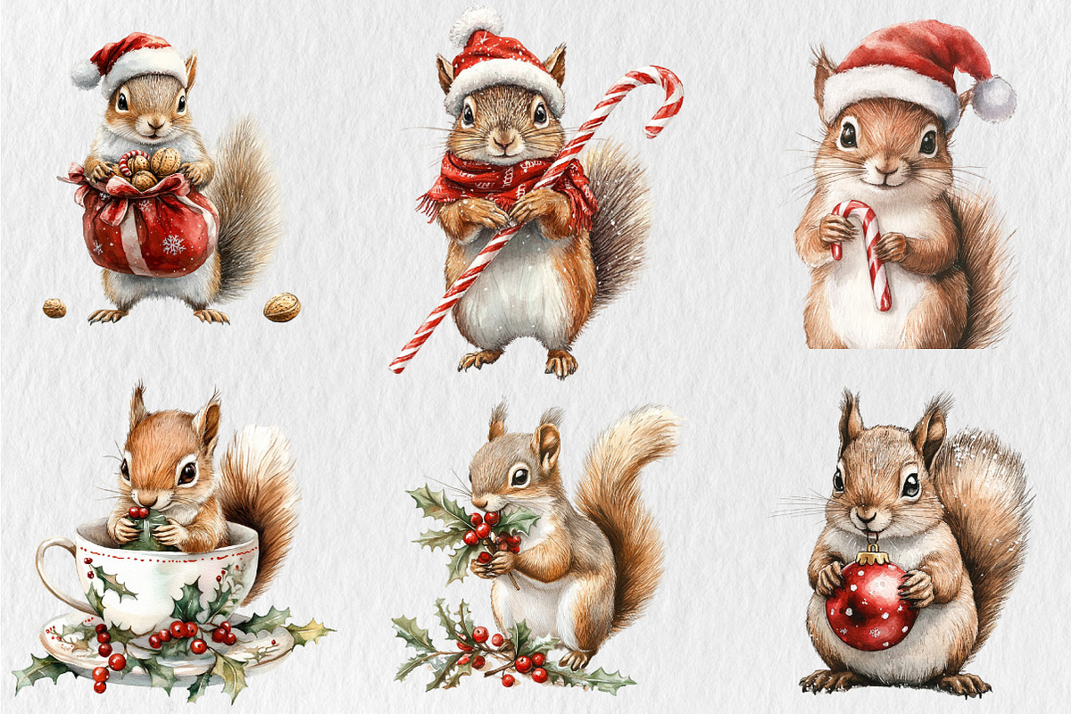 Watercolor Christmas Squirrel Clipar, a Seasonal Illustration by Rose Art (Photo 2 of 4)