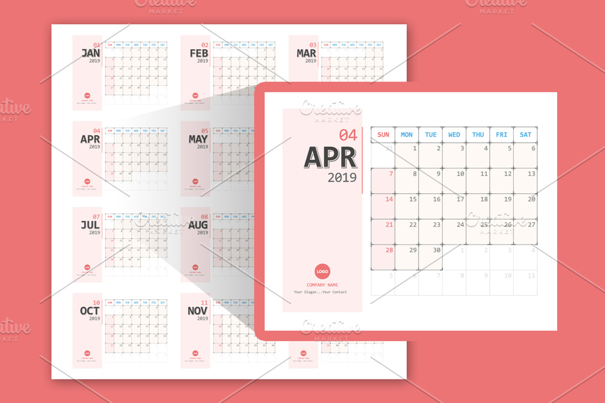 Calendar 2019 Planner Design, a Stationery Template by WORAKAMON Design Studio (Photo 4 of 5)