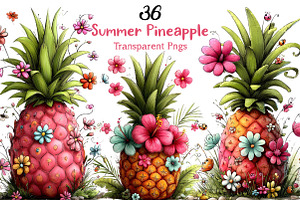 Summer Pineapple Clipart, an Illustration by Craft Nest