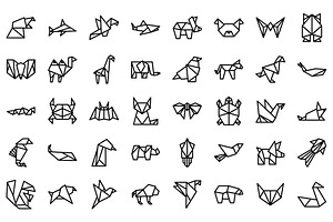 Origami Animals Icons Set Outline