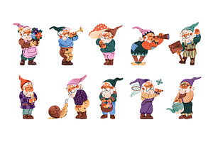 Cute garden gnomes set + pattern, a Person Illustration by PaperTrident