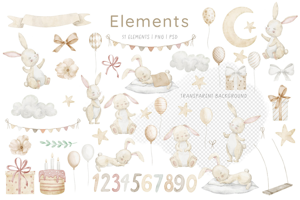 Watercolor Bunny Baby Clipart, an Illustration by Alisles (Photo 2 of 14)