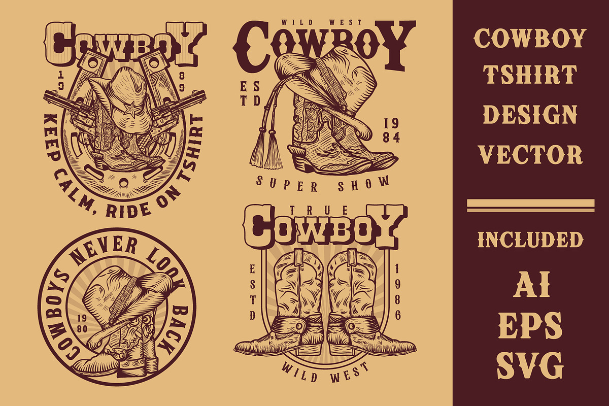 Cowboy T-shirt Design Vector, a Branding & Logo Template by Billah Hub
