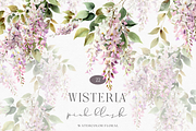 Watercolor Pink Wisteria Clipart, a Decorative Illustration by ThaismotaCreativeCo (Thumbnail 1 of 11)