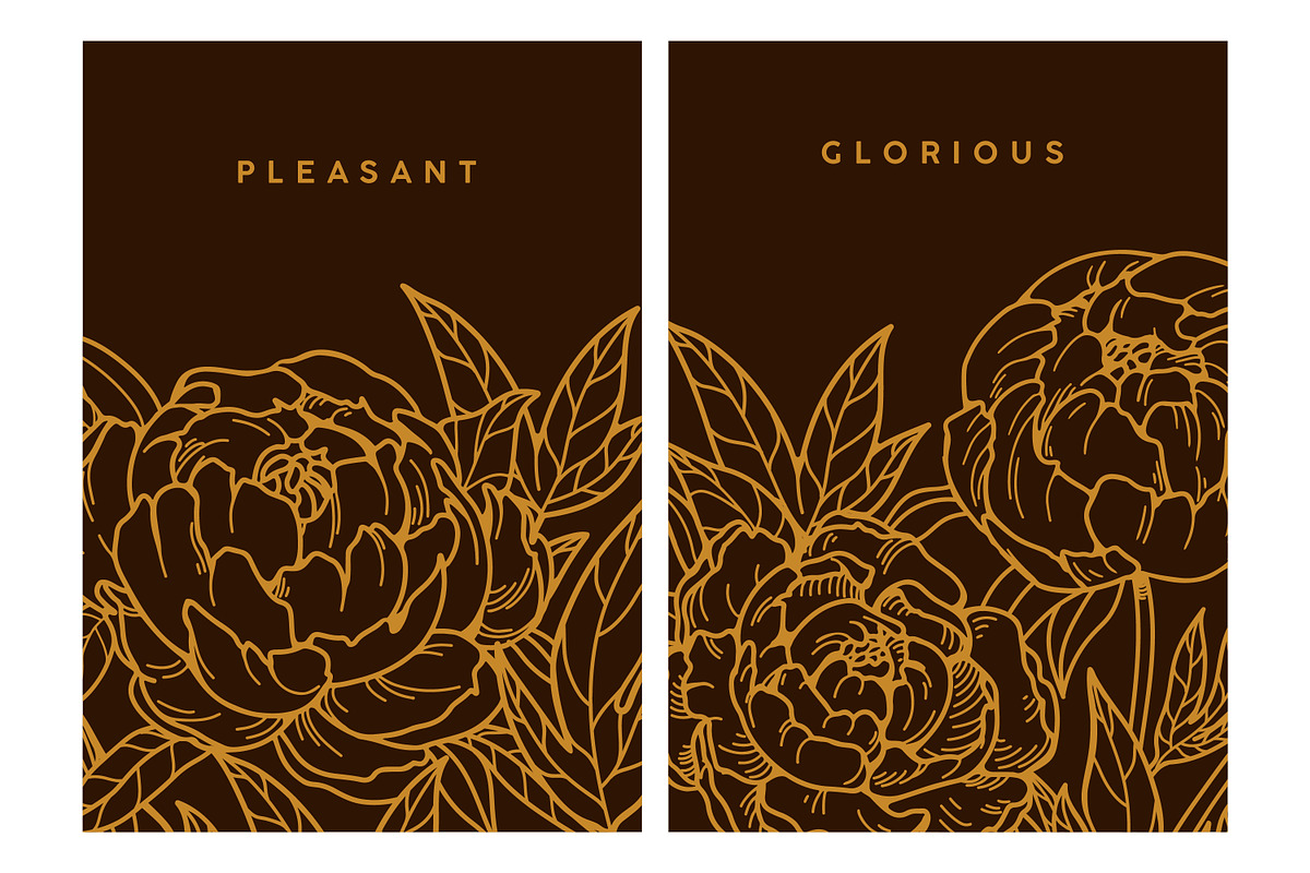 Retro, engraved peony flower cards, a Decorative Illustration by Good Studio (Photo 3 of 6)