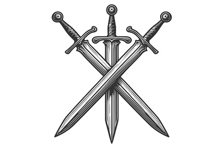 Three crossed medieval swords, an Illustration by AlexArt