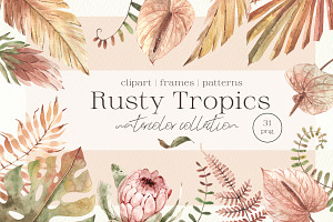 Rusty Tropics. Watercolor Clipart