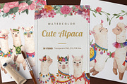 Cute Alpaca watercolor, an Animal Illustration by CreativeValuation (Thumbnail 1 of 17)