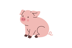 Pink piglet with round cheeks and, an Animal Illustration by GraphiShop