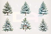 Watercolor Snowy Pine Trees Clipart, a Transportation Illustration by Digital Artistic99 (Thumbnail 2 of 7)