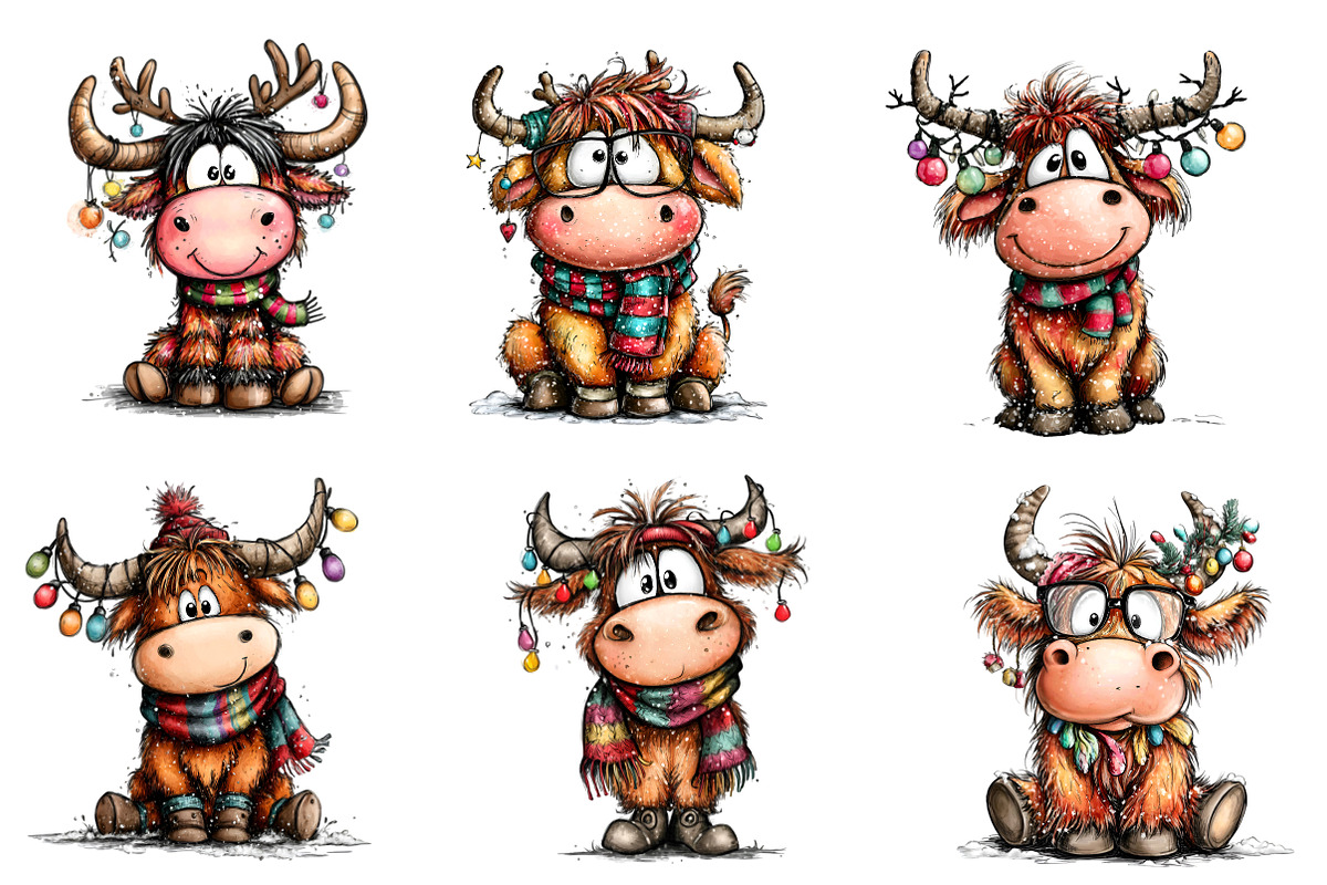 Quirky Christmas Highland Cow, an Illustration by CreationArt (Photo 2 of 5)