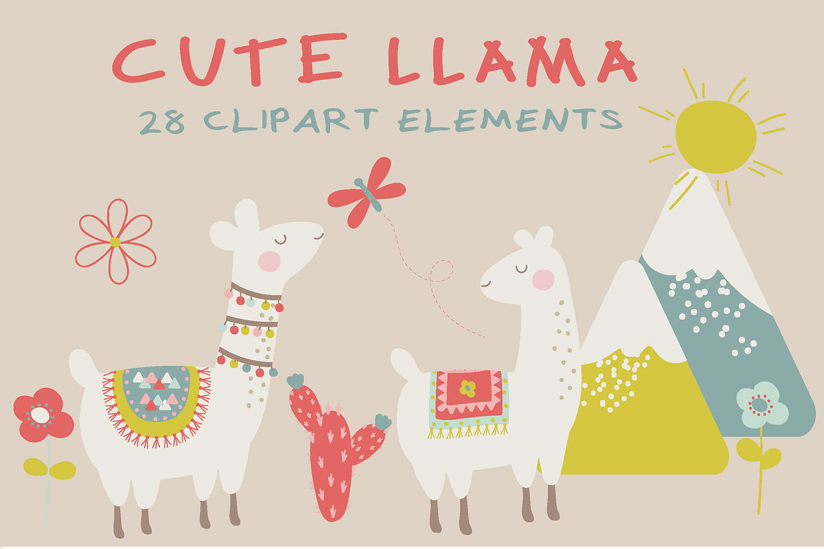 Cute llama clipart, an Illustration by Poppymoondesign (Photo 1 of 4)