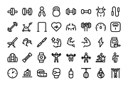 50 musculation fitness icons set, an Outline Icon by Icons Drop (Thumbnail 2 of 2)