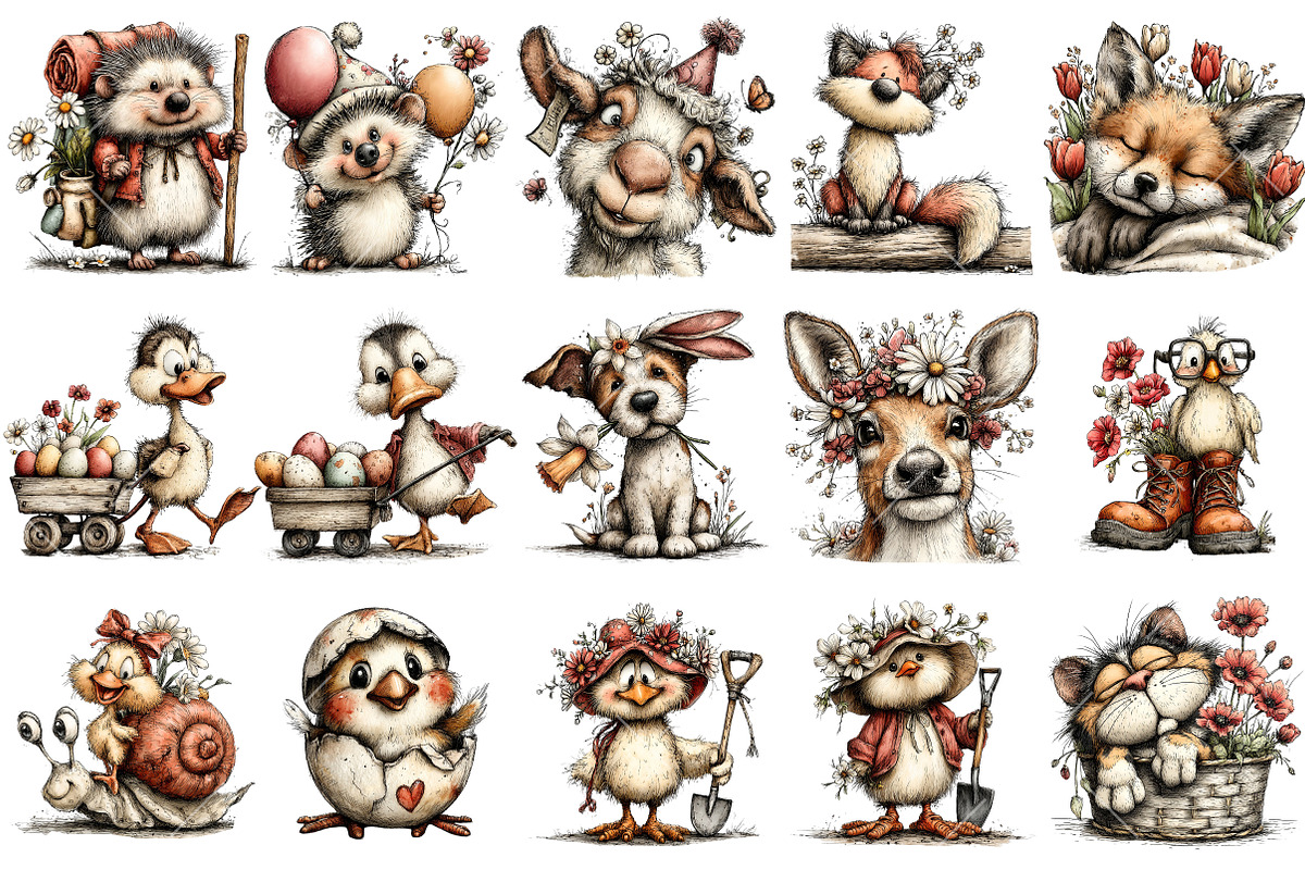 Quirky Spring Animals Clipart, an Illustration by OK Design (Photo 3 of 6)