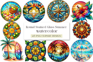 Round Stained Glass Summer Clipart, an Illustration by DreamArtGraphic