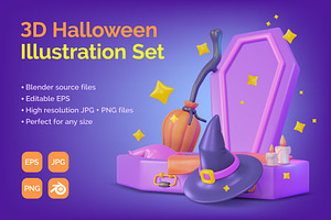 Spooky 3D Halloween Illustration Set