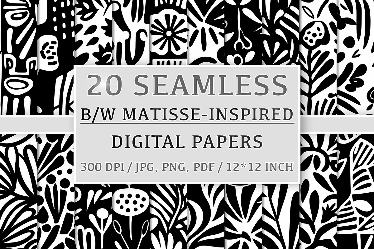 20 Seamless B/W Matisse-inspired Set, a Pattern Graphic by Nordic Design (Photo 1 of 9)