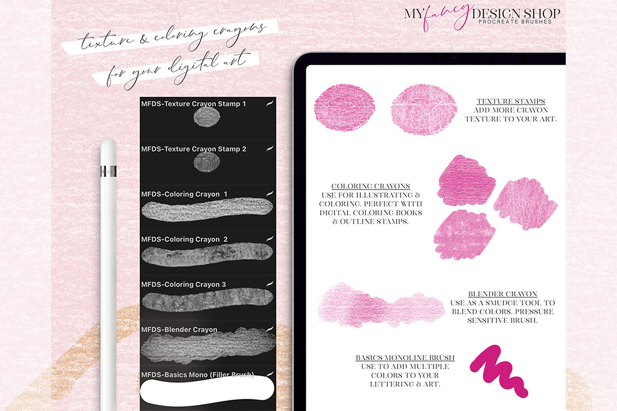 Procreate Crayon Texture Brushes, a Brush Add-On by My Fancy Design Shop (Photo 3 of 11)