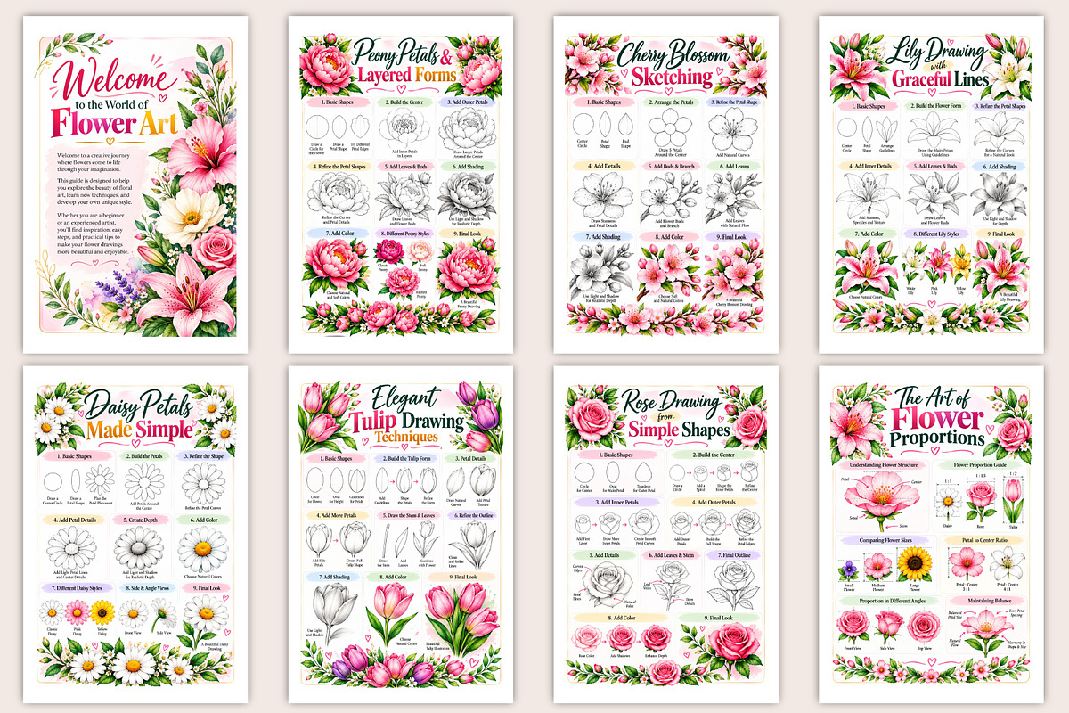 Modern Flower Drawing Guide, a Stationery Template by Designmela01 (Photo 2 of 5)
