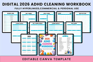 Digital 2026 ADHD Cleaning Workbook, a Stationery Template by Shumaya
