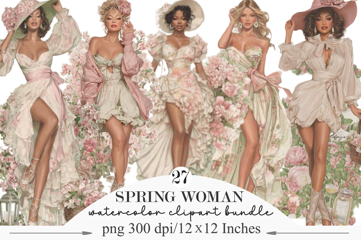Whimsical Spring Woman Clipart, an Illustration by Designking (Photo 1 of 5)