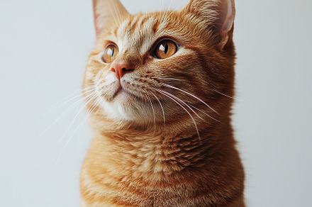 Orange cat looking up cute pet anima, an Animal Photo by Pixeness