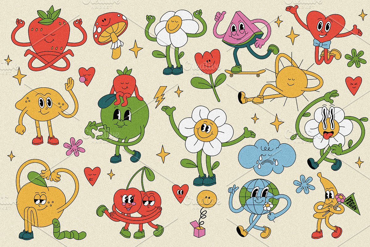 Collection retro stickers, a Texture Illustration by oxygen_8 (Photo 2 of 9)