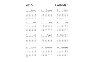 Calendar 2016 black & white