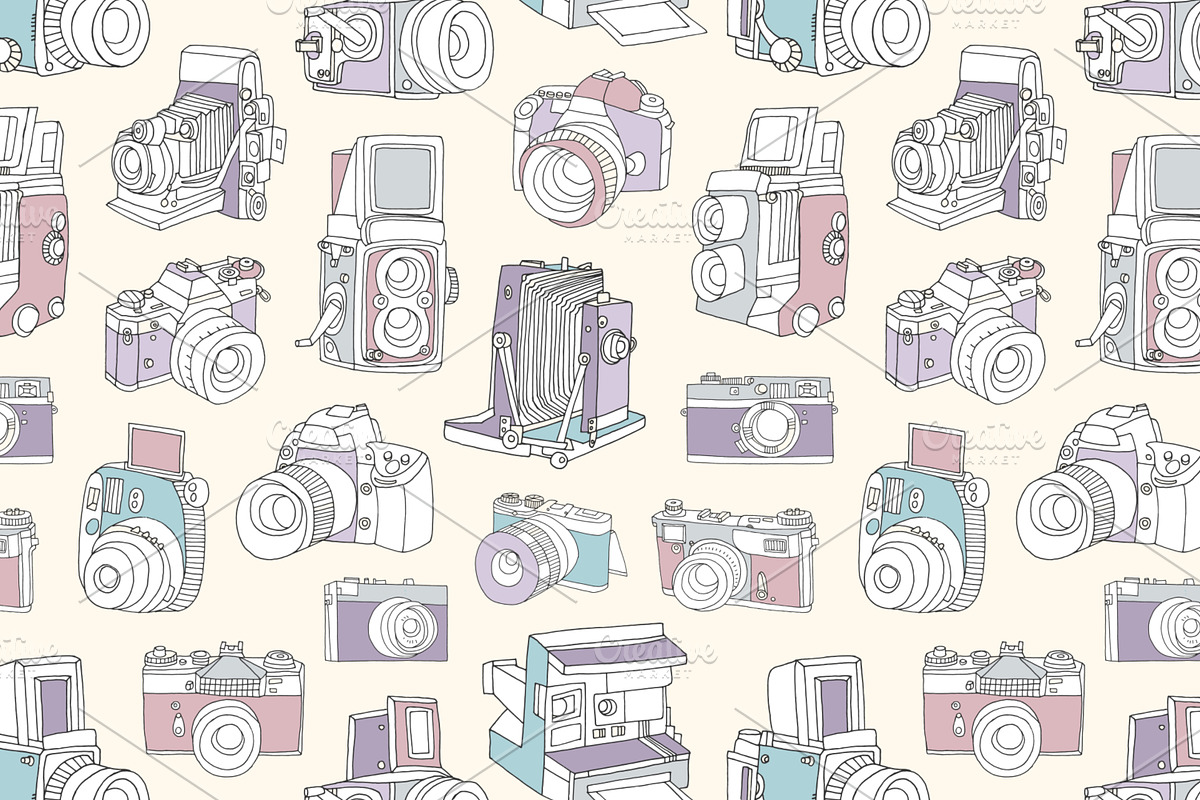 seamless pattern with photo cameras, a Texture Illustration by Good Studio