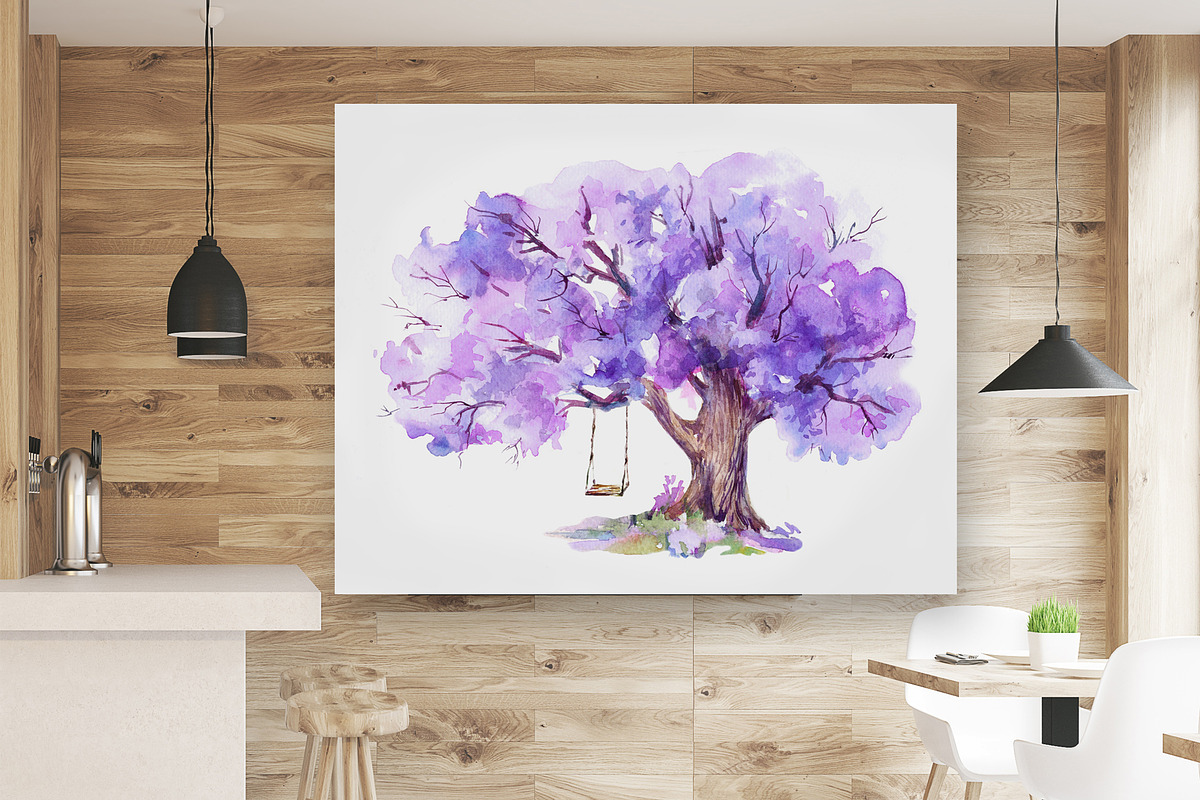 Blooming Jacaranda tree Watercolor, an Object Graphic by ON_lineart_store (Photo 4 of 9)