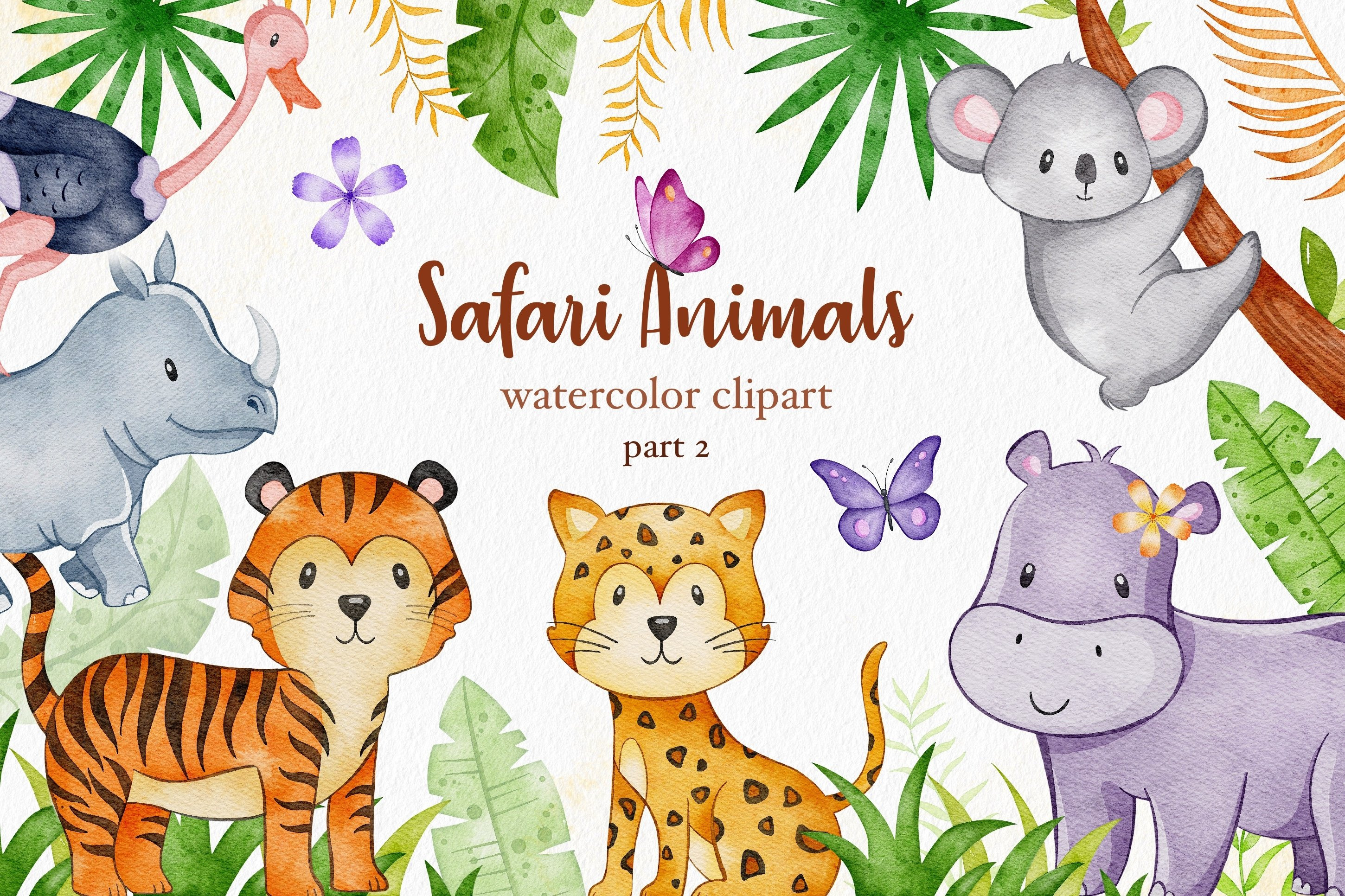 Watercolor Safari Animals clipart, an Animal Illustration by ...