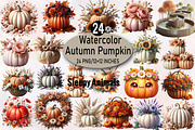 Watercolor Autumn Flower Pumpkin Des, an Illustration by SVGArt (Thumbnail 1 of 8)
