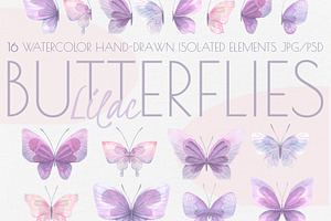 Butterflies Lilac Watercolor & Cats, an Illustration by NATASHA CHU