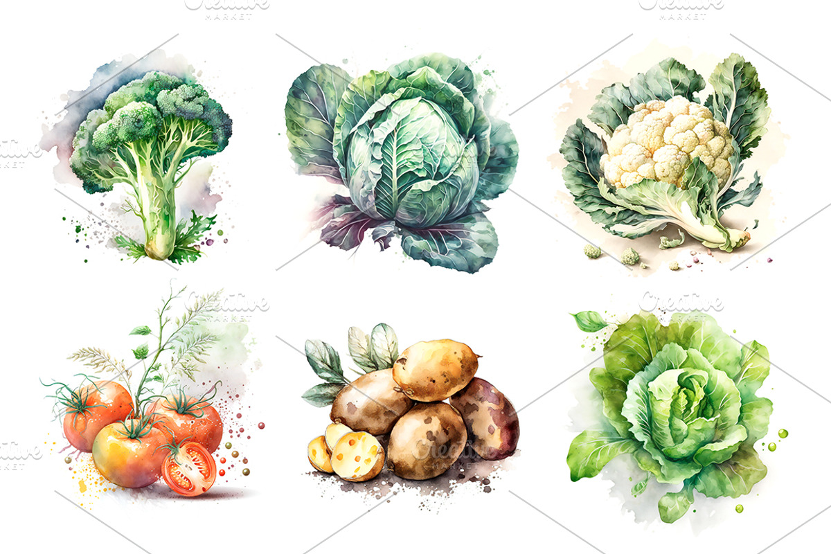 Vegetables Watercolor Illustration, a Food Illustration by Graxaim Mock-up (Photo 6 of 6)