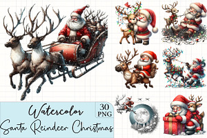 Santa & Reindeer Christmas Clipart, an Illustration by CrexoraLab