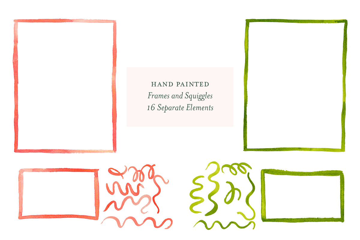 Coral and Green Frames + Squiggles, a Decorative Illustration by Lavender And Sea (Photo 2 of 6)