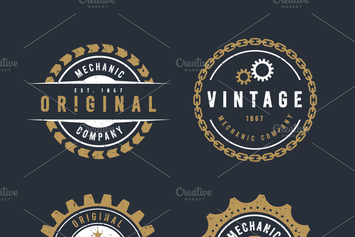 Retro Gear Badges Set, an Object Graphic by Black White Mouse Design