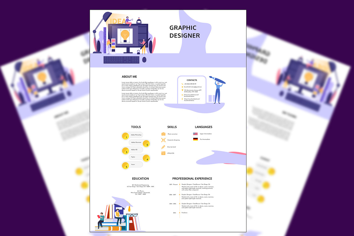 Graphic Designer Resume PSD, a Resume Template by Halfcircle (Photo 1 of 2)