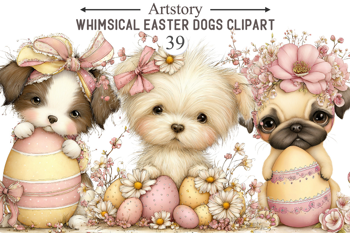 Whimsical Easter Dogs Clipart, an Illustration by designcity5 (Photo 1 of 5)