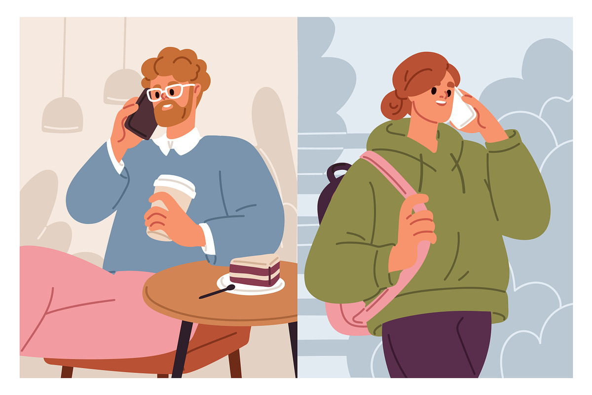 People call and talk on phone set, a Person Illustration by Good Studio (Photo 2 of 7)