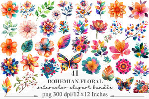 Bohemian Floral Clipart PNG, an Illustration by Designking