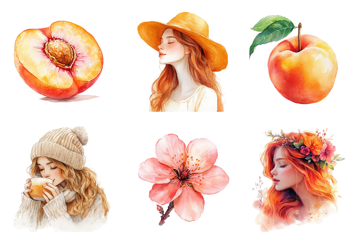 Watercolor Peachy Spring Clipart, an Illustration by SinaCreation (Photo 3 of 5)