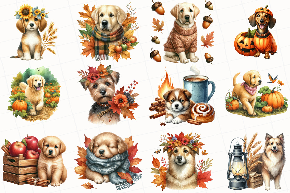 Watercolor Autumn Dog Clipart, an Illustration by OK Design (Photo 5 of 5)