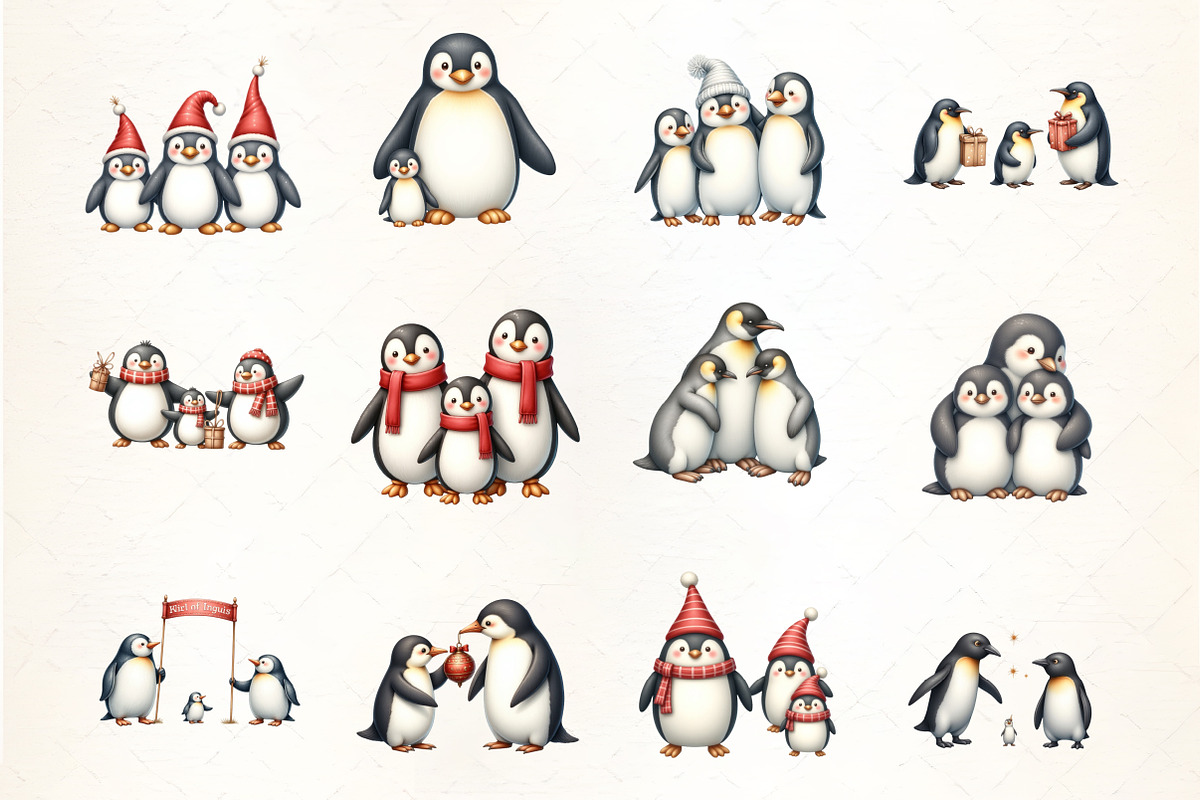 Christmas Penguin Family Clipart, an Illustration by CrexoraLab (Photo 4 of 5)