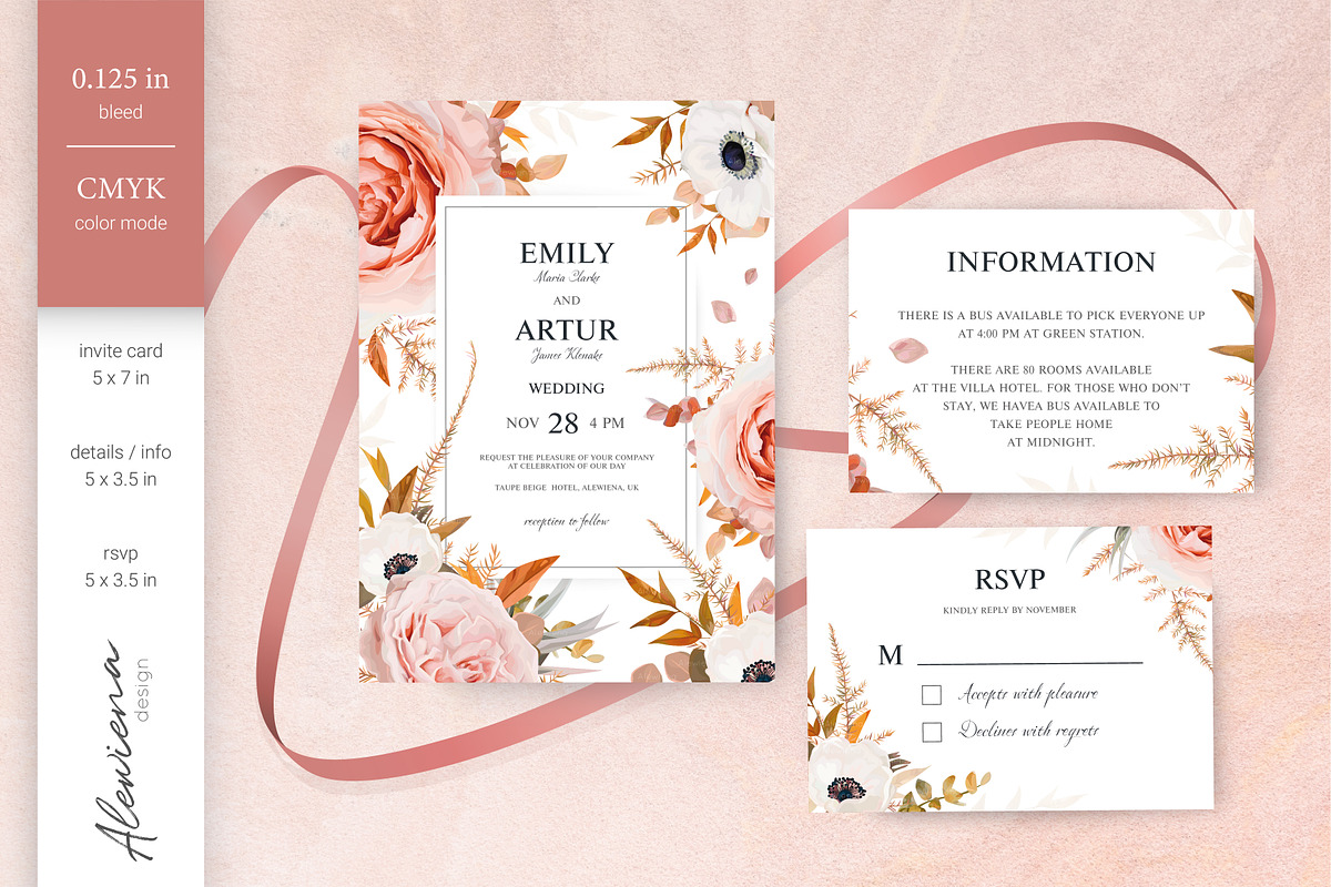 Wedding cards set blush peach & rust, an Invitation Template by Alewiena (Photo 2 of 13)