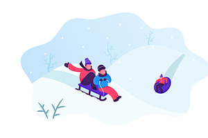 Happy Toddlers Enjoying Sledge Ride