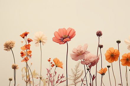 A minimalistic beautiful arrangement of various flowers in soft pastel colors,, a Decorative Illustration by Textures & Backgrounds