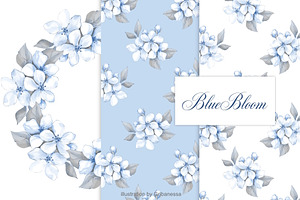 Blue Floral Patterns & Wreath Set