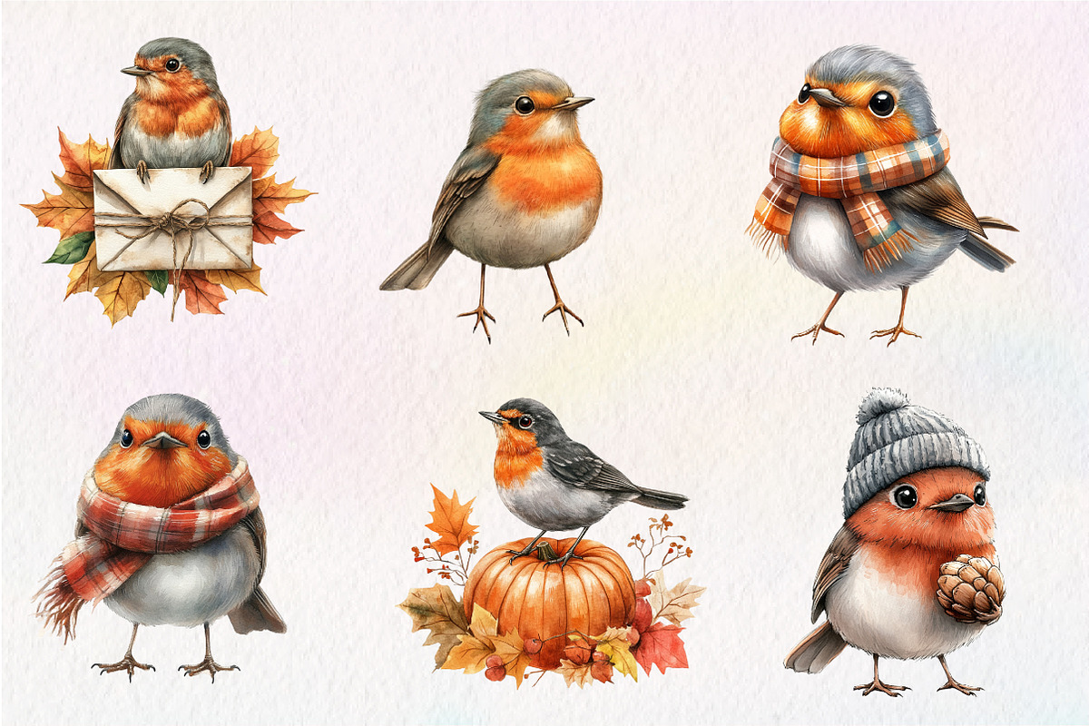 Autumn American Robin Bird Clipart, an Illustration by CreationArt (Photo 6 of 9)